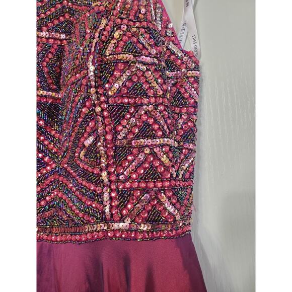 Sherri Hill Ruby Iridescent Beaded Taffeta A-Line Prom Formal Dress, Size 2 - Picture 5 of 15